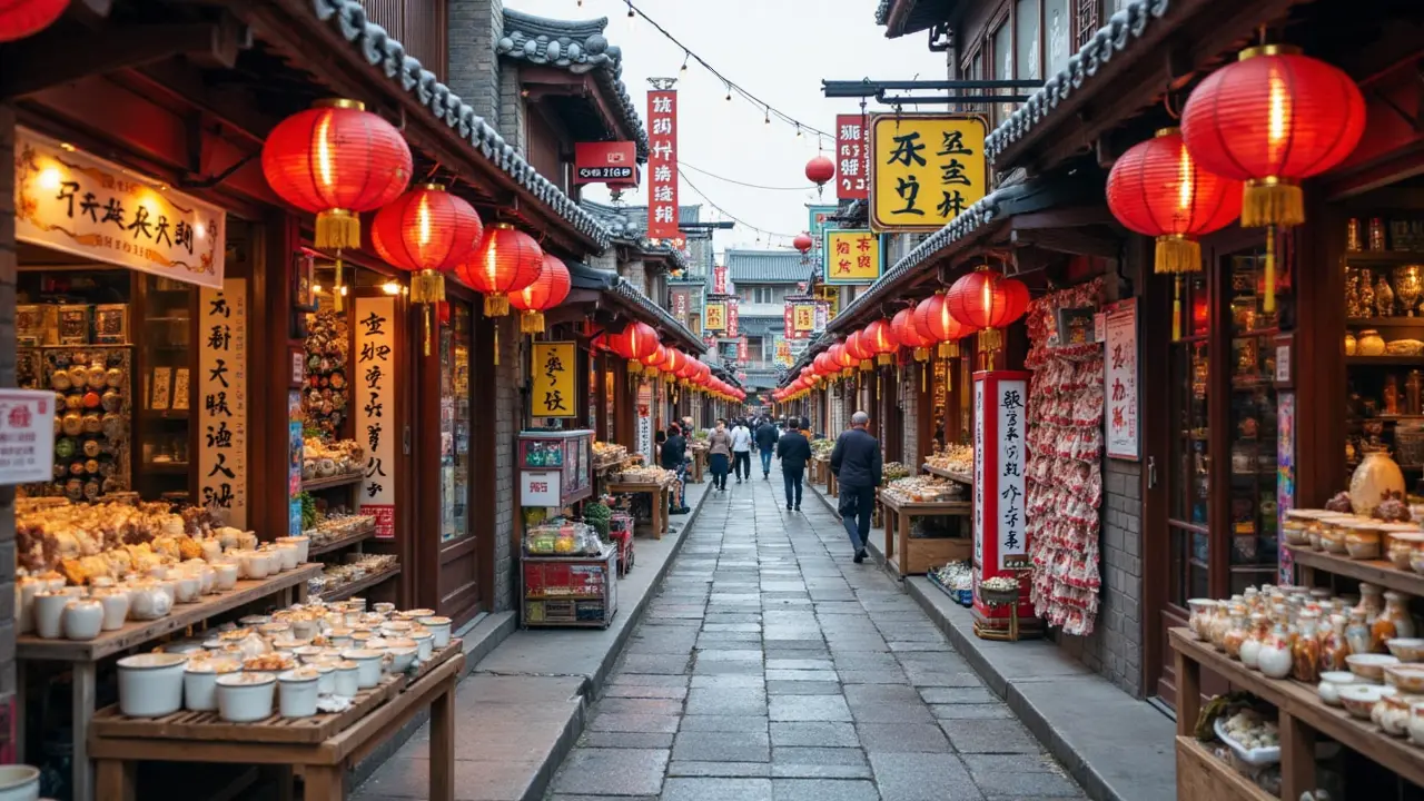 Vibrant Insadong market in Seoul — a lively, artisanal hub among the top places in Korea for cultural discovery and souvenirs Colorful street market in Insadong with Korean calligraphy signs, ceramic stalls, and red lanterns