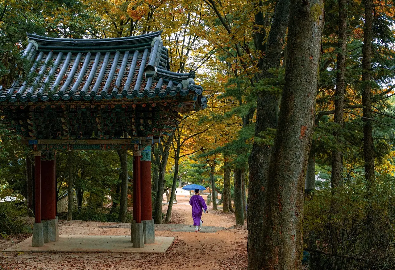 Casas hanok tradicionales junto al río Nakdong en el pueblo folclórico de Hahoe, Andong Casas tradicionales junto al río en Hahoe Village